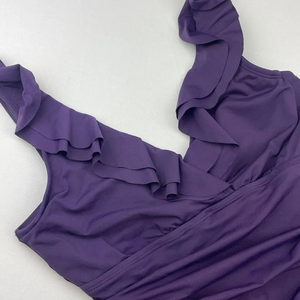 ~ Lauren Ralph Lauren 6 Swimsuit Underwire Tummy Control Ruffle 1-pc LRL Purple